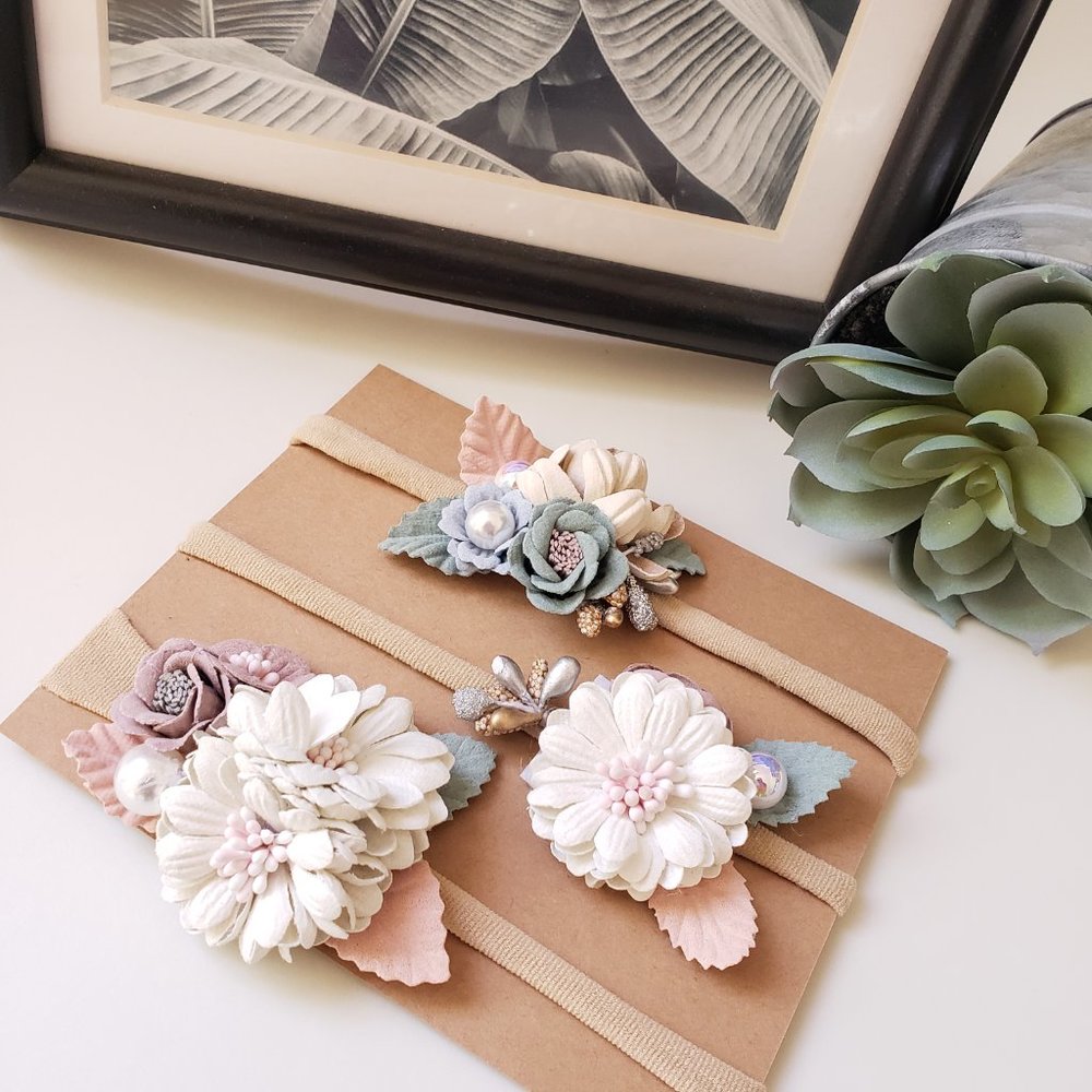Baby Girls Handmade Boho Neutral Flowers Headbands